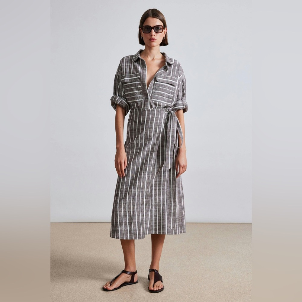 APIECE APART De Vera Wrap Skirt Size M Striped Midi Length 100% Cotton EUC